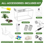 GOZILLA Aquatic Turtle Tank Kit+Lamp+Filter, Upgrade PC Turtle Tank Starter Kit with Adjustable Lamp & Filter,Reptile Habitat with Lid,Hanging Platform for Small Reptiles.(15.75×7.9×9''/White Kit)