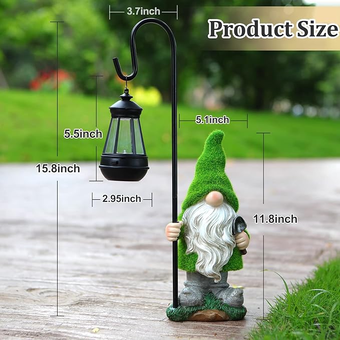 VChymm Flocked Solar Garden Gnomes Outdoor Statues 15.8”Outdoor Garden Decor LED Outdoor Decor Light Unique Housewarming Gifts Yard Art Sculptures for Patio Lawn Ornaments