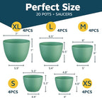 Planter Pots with Drainage Holes - Lightweight, Durable, & Space-Saving Pots for Indoor and Outdoor - Versatile Functionality, Simple Modern Design, Set of 20 Plastic Planter Pots Mint