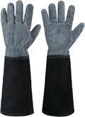 HANDLANDY Long Gardening Gloves for Men & Women, Cowhide Leather Rose Pruning Gloves, Breathable Thorn Proof Gauntlet Glove (Slate Gray, XL)