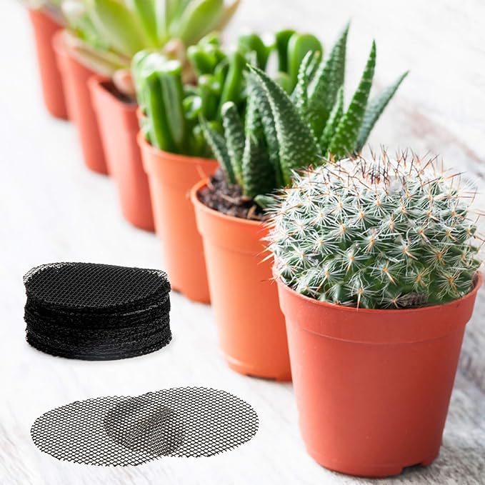 MAQIHAN 100 Plant Pots - Hole Mesh Pad Terrarium Potting Eye Mesh Mats Pot Substrate Barrier 2 Inch Net Bonsai Gardening Grid Ceramic Drainage Hole Mesh Screen Prevent Soil Leaking