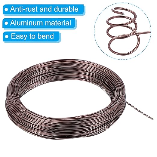 PATIKIL 1mm Bonsai Training Wire, 1 Roll Floral Wire Stems Anodized Aluminum Tree Wire 95 Feet Total for Gardening Branch Fixing, Brown