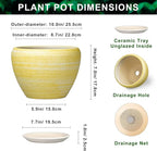 Ceramic Planter 10 Inch - Ceramic Pots for Plants Indoor Outdoor, Modern Plant Pots with Drainage Hole and Saucer, Round Decorative Planter, Bedroom Decor, Gardening Gifts, Textured Yellow