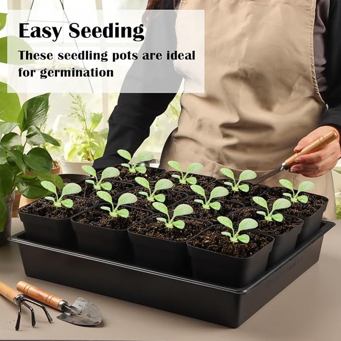 RooTrimmer Seed Starter Tray, 5 Packs Plant Tray, Durable Plastic Growing Trays, Stackable Seedling Starter Trays Perfect for Indoor, Outdoor, Greenhouses, 16.5" L x 13.2" W x 2.8" H - Black