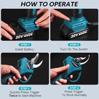 Cordless Electric Power Pruner Shears - Battery Pruning Shears 40mm Max Cutting Diameter with 20V 2X 2.0Ah Batteries and Charger, Professional Heavy Duty Gardening Pruner with Replacement Blades
