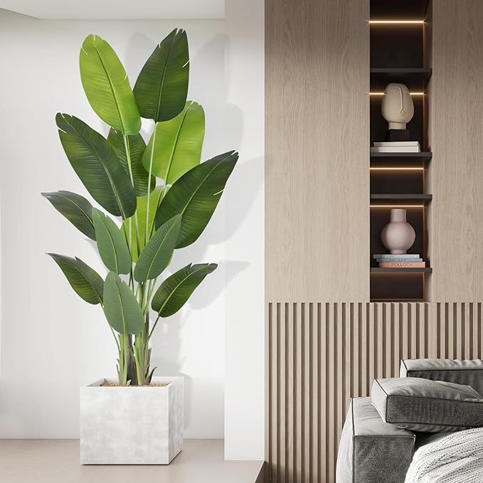 Artificial Bird of Paradise Plant 6Ft Tall Fake Tropical Palm Tree Large Fake Plants with 13 Silk Banana Leaves Faux Plant Indoor Decor Trees with White Pot for Home Bedroom Living Room Office