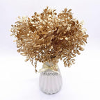 PASYOU Fake Plants Christmas Decorations, Golden Artificial Flowers Leaves Faux Foliage Home Garden Plastic Grass Shrubs Indoor Outdoor Party Hotel Verandah Wedding Event Bouquet Decor - Gold 2 Pack