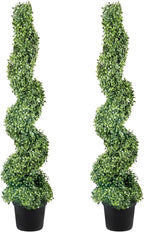 VEVOR Artificial Boxwood Spiral Topiary Trees, 4ft Tall (2 Pieces) Faux Plant Outdoor, All-Year Green Fake Plant with Replaceable Leaves for Decorative/Indoor/Porch/Garden