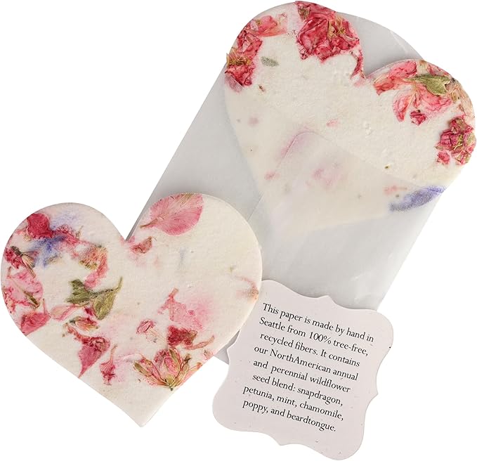 Set of 12 Pink Heart Seed Paper – Writable & Plantable Wildflower with Envelopes & Planting Guides, Mom's Gift for Mother’s Day, Use for Wedding, Baby Shower, Heart Party Favors & Easter Decorations
