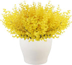 RECUTMS Artificial Fake Flowers Faux Outdoor Plastic Plants 12 Bundles UV Resistant Spring Plants Faux Flowers Artificial Boxwood Greenery Indoor Outside Spring Home Garden Decor(Pure Yellow)