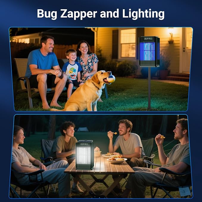 Solar Bug Zapper Outdoor, Solar Mosquito Zapper Outdoor with Ground Bracket, Cordless Waterproof Fly Zapper with Illuminated Light, 5000mAh Rechargeable Mosquito Killer