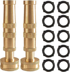 Hourleey Adjustable Twist Hose Nozzle, 4" Heavy-Duty Brass Hose Nozzle with 10 Garden Hose Rubber Washers, 2 Pack