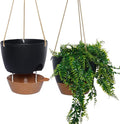 SwinDuck 8 inch Hanging Planters, 2 Pack Self Watering Hanging Pots with 20oZ Deep Reservoir for Indoor Outdoor Plants Flowers, Black with Brown