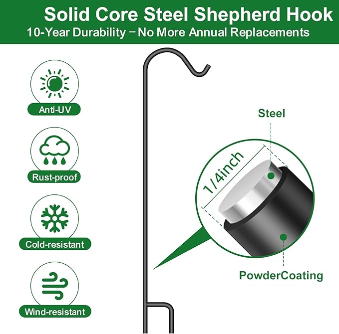 BEAU JARDIN 12 Pack Solid Shepherd Hook 37 Inch One Piece Structure No Assembly Required Heavy Duty Shepards for Garden Outdoor Hanging Plants Hanger Lanterns Wedding Black Inch Thick
