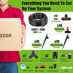 100FT Drip Irrigation System Kit, Automatic Watering System with 30 Adjustable Nozzles & 30M 1/4" Tubing – DIY Solution for Gardens, Greenhouses, Patios & Lawn – Effortless Plant Care + Water-Saving