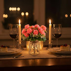 Faux Flowers in Vase, 18 Pcs Fake Rose Flowers, Artificial Flowers for Home Decor, Indoor Centerpiece for Living Room & Dining Table - Pink