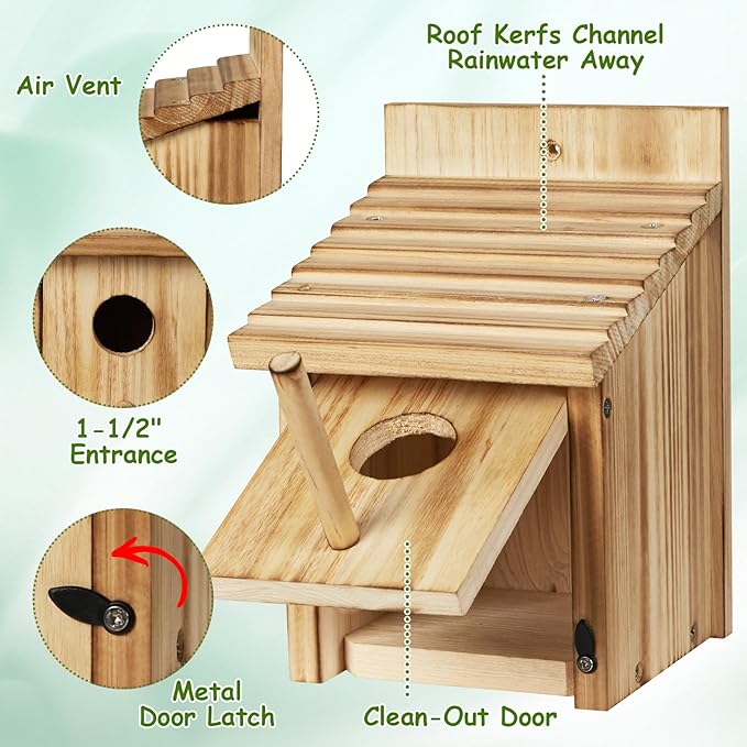 NATUREYLWL Outdoor Wooden Bird House, Birdhouse DIY Assembly Kit, Durable Bluebird Nesting Box with Cleaning Door, Weather-Resistant Garden Decor for Small Wild Birds