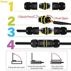 NineLeaf 96PK Waterproof Electrical Cable Connector 3-Pin Push-in Type, IP68 Underground M20 Wire Connector 5-12mm, Fast Press-fit Extension Plug for Outdoor Road and Garden Lighting