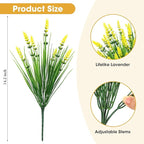 Bassion Artificial Flowers for Outdoors, 24 Bundles Fake Lavender Flowers UV Resistant Yellow Plastic Plants Faux Monkey Grass for Home Porch Garden Window Box Indoor Outdoor Decorations