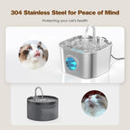 Stainless Steel Cat Water Fountain: 108oz/3.2L Pet Water Fountains Cat Watering Fountain Indoor Automatic Waterer Dispenser for Drinking Small Dogs Water Bowl Metal Kitty Faucet Watering Supplies