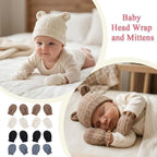 Newborn Baby Girl Hats Mittens Set Cotton Hospital Bow Hat Beanies Caps Gloves for New Born Girls 0-6 Months