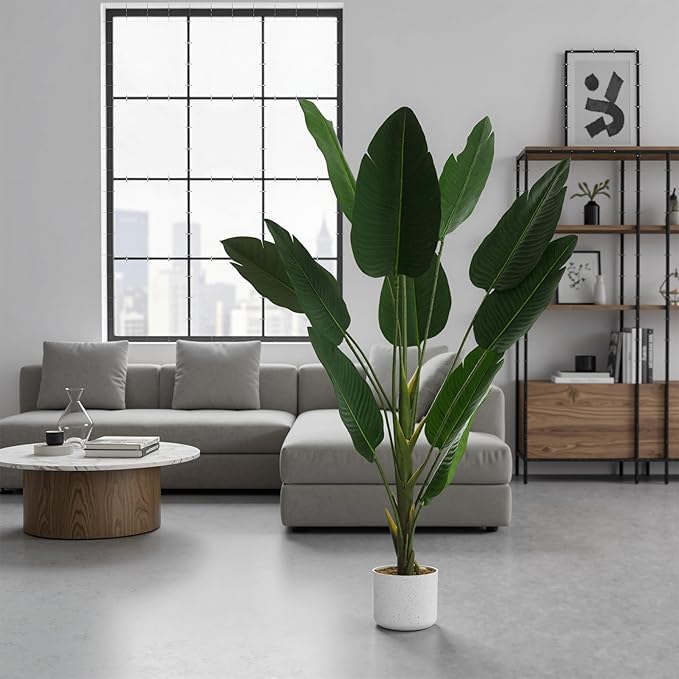 4FT Artificial Banana Tree in Pot, Decorative Evergreen Faux Bird of Paradise Plant, Fake Tropical Traveler's Palm Tree, Indoor House Plants for Living Room Porch Entryway Office