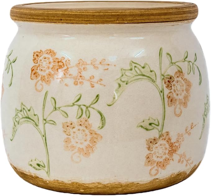 Vintage Ceramic Flower Pot - Indoor Outdoor Planters with Drainage Holes & Filter Screen, 6.5’’ Small Rustic Farmhouse Decorative Plant Pots for Garden/Patio/Balcony (Daisy Bouquets, Small)