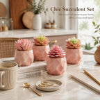 Tiita 4 Pack Artificial Faux Succulents in Pots, Mini Rose Gold Fake Plants for Women Desk, Small Realistic Faux Succulents for Home Office Accessories Window Sill Bathroom Bedroom, Rose Gold