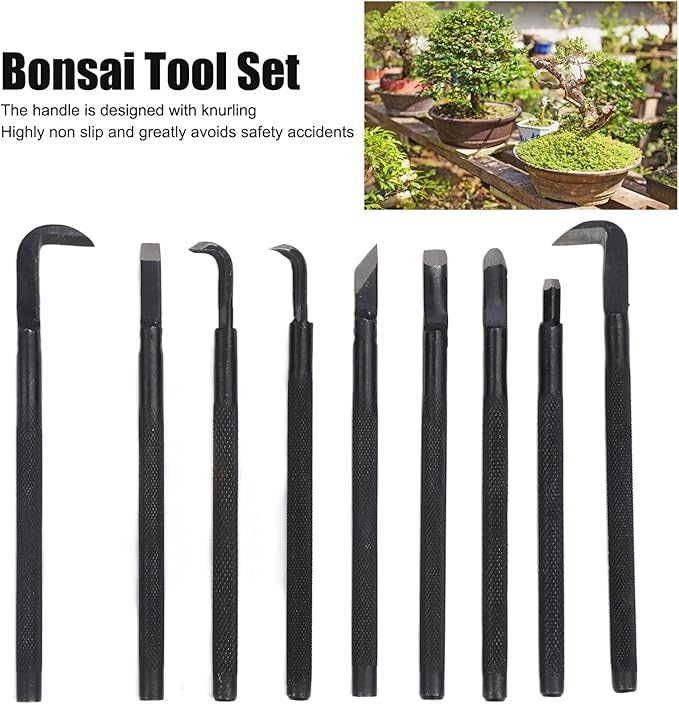 Jiawu Bonsai Cutting Tool 9Piece Bonsai Tool Set Nonslip Antideformation Handle for Shaping Rossing Pruning