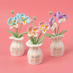 Crochet Moth Orchid Vase, Eternal Finished Hand Woven Artificial Mini Flowers Pot Decoration for Home Office Kitchen Living Room Table Bedroom Creative Women Girls Gift (Purple)