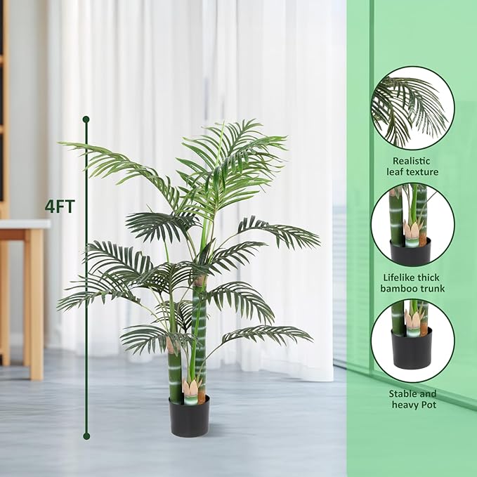 Artificial Palm Tree, Tall Tropical Palm Tree Faux Palm Plant for Indoor Outdoor Office House Living Room Home Decor