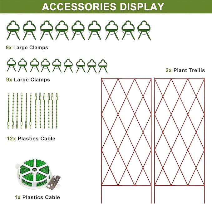 Cucumber Trellis 2 Pack, Foldable A-Frame Garden Trellis for Raised Bed Garden Grow Support with Plant Support Clips, Twist Ties, Plastic Ties, for Cucumber,Tomato, Climbing Plants and Flowers
