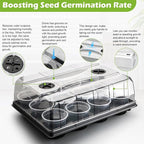 RooTrimmer 5 Pack 12 Cell Nursery Pot Trays with Adjustable Humidity Domes & 4 Inch Clear Pots 60 Pack, Sturdy Seed Starting Kit for Greenhouse Garden, Reusable Plant Growing Germination 5 Sets