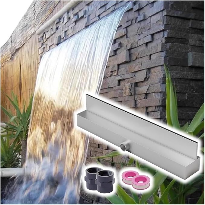 Stainless Steel Waterfall Fountain Kit for Patio & Pond, Recessed Wall Sprayer Spillway Box with Pipe Connector, Perfect for Backyard Water Features