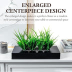 MyGift Large Artificial Green Grass Plants Potted in 14-Inch Matte Black Wood Decorative Planter, Tabletop Faux Greenery in Wooden Rectangular Pot Centerpiece Décor