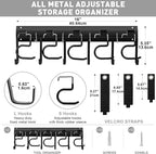 LEYU Metal Garage Tool Organizer Wall Mount, 2 Pack Garden Tool Organizer With Extension Cord Straps, Garage Organization Hooks and Hangers for Shed, Yard Storage, Wall Holder for Hanging Broom Mop
