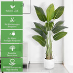 Artificial Bird of Paradise Plant 5Ft Tall Fake Tropical Palm Tree Large Fake Plants with 10 Silk Banana Leaves Faux Plant Indoor Decor Trees with White Pot for Home Bedroom Living Room Office