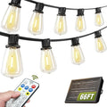 Solar String Lights Outdoor Waterproof with Remote & Timer, LED Shatterproof ST38 Bulbs, USB & Solar Powered Patio Lights for Backyard, Porch, Garden, Wedding, Christmas Decor (66FT)