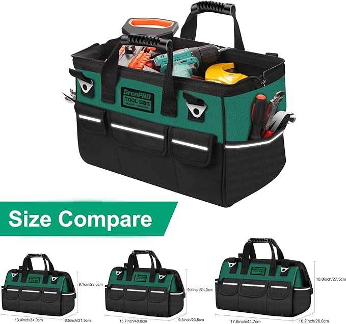 GrenPRO Tool Bag Organizer for Men, Wide Mouth Small Tool Bags,13.5 Inch Soft Handle Toolbox Organizer Storage, Large Zipper Electrician Tool Bag