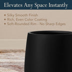 16.5" H x 15" D Premium Corso Fiberstone Round Tapered Planter with Drainage Hole, Weather Resistant for Indoor & Outdoor Use, Included 2 Extra Coco Mats (Black, 11.5" Pot Opening)