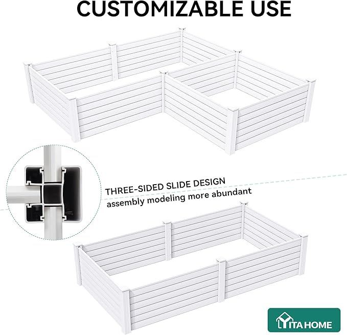 YITAHOME 48x48x24 in Plastic Raised Garden Bed with Growth Grid, Large Outdoor Vinyl Planter Box for Plants, Vegetables, and Flowers, Easy Installation, White