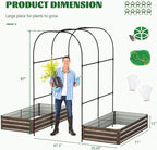 3 in 1 Galvanized Raised Garden Bed with 87" H Arch Trellis for Climbing Plants, Outdoor Gardening Planter Box with Climbing Net for Flower Vegetables Fruits Herbs, Wood Grain