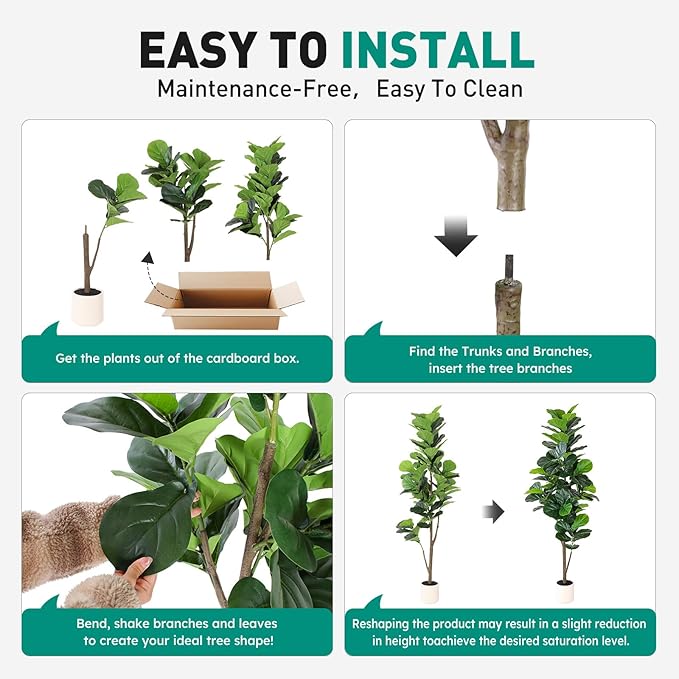 Artificial Fiddle Leaf Fig Tree 6FT with Planter Faux Trees Indoor Tall Artificial Tree, Stable Base, 84 Realistic Leaves, for Indoor/Outdoor Home Office Living Room Decor, Housewarming Gift