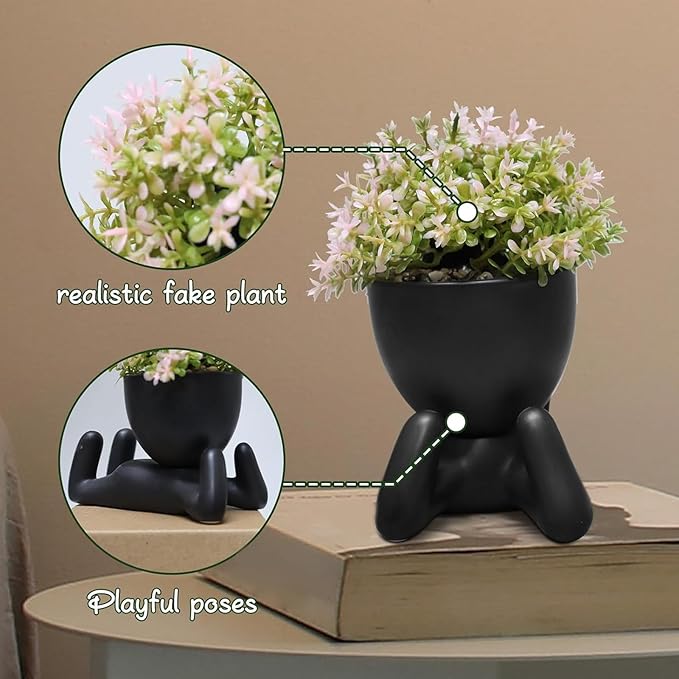 Zerzsy Human-Shaped Artificial Succulent Plant, Office Decor for Women and Men, Aesthetic Desk Plant Decor for Office and Home, Potted Small Fake Plants for Indoor Decoration - Set of 1
