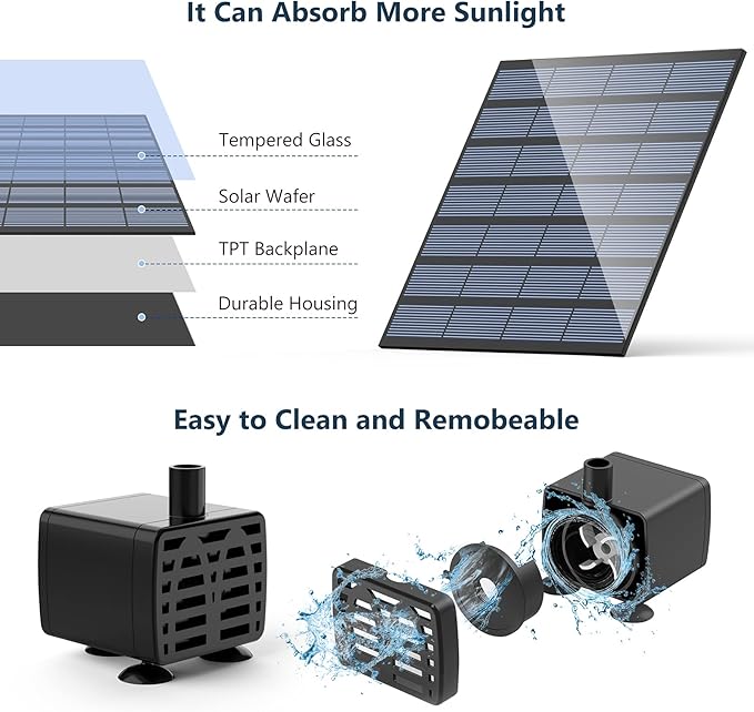 AISITIN Solar Water Pump for Water Feature Outdoor, DIY Solar Fountain Kit with 6 Nozzles and 9.8ft Power Cord, Solar Powered Water Fountain Pump for Bird Bath, Ponds, Garden, Fish Tank, 2 Packs