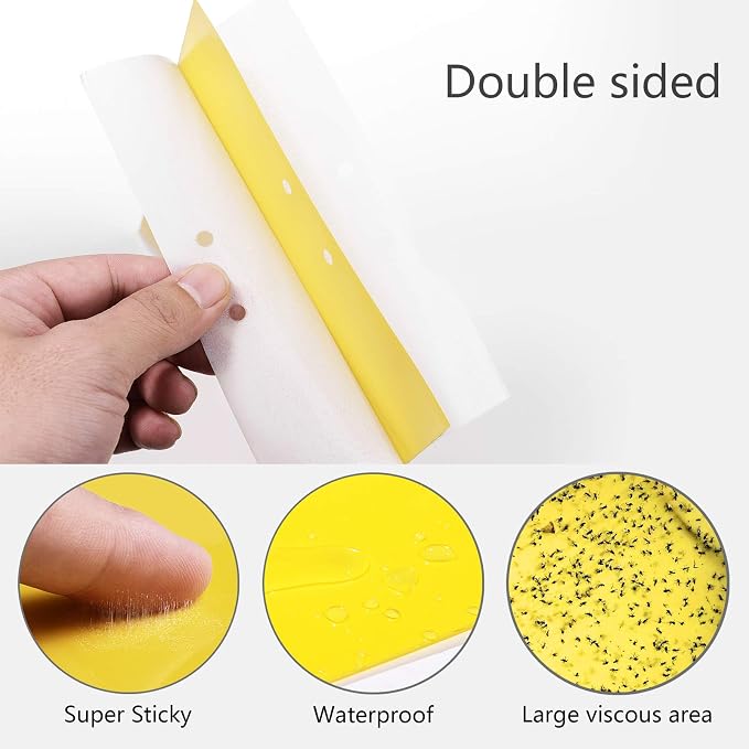 Garutom 20-Pack Dual-Sided Yellow Sticky Traps for Flying Plant Insect Such as Fungus Gnats, Whiteflies, Aphids, Leafminers, etc (6x8 Inches, Included 20pcs Twist Ties)