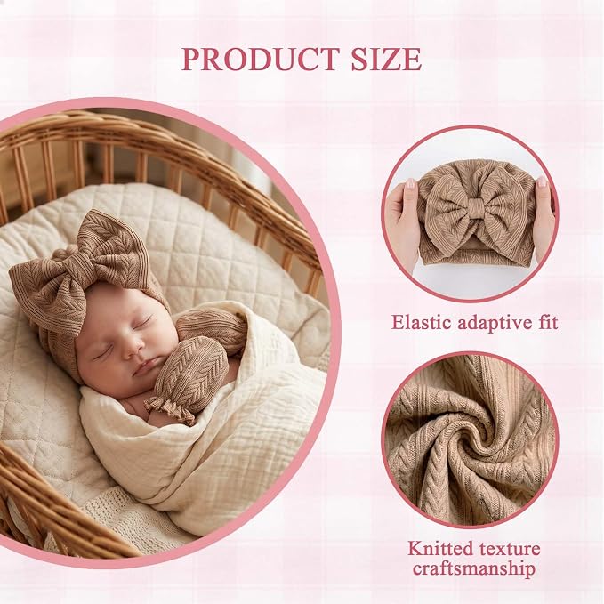 Newborn Baby Girl Hats Mittens Set Cotton Hospital Bow Hat Beanies Caps Gloves for New Born Girls 0-6 Months
