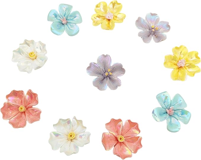 10 PCS 3D Flower Ceramic Tiles,1.6" Handmade Procelain Ceramic Flowers for Artwork,Fish Tank,Vases,Living Room, Dining Table,Office, Home Floral Decor (Single-Flowered Iridescent Mix Color)