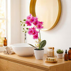 Suncalla 4 Pack 17" Tall Artificial Silk Phalaenopsis Orchid Flower Plant in Pot Purple Potted Orchid Flowers Indoor for Table Centerpieces Arrangements Home Office Wedding Party Decoration