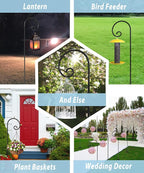 Artigarden Outdoor Shepherd Hooks 76 inch Tall for Bird Feeder (2 Packs), Adjustable Metal Garden Poles for Hanging Plants Solar Light Lantern, Bright Black